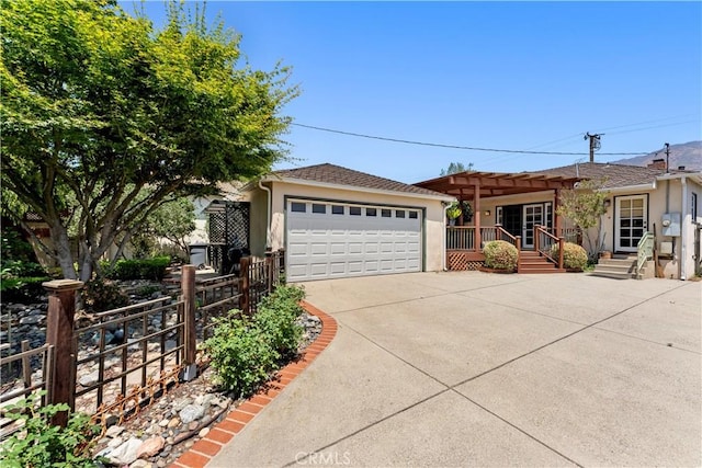 2042 E Crary St, Pasadena, CA 91104 - ranch-style house featuring stucco siding, a garage, and a wooden deck