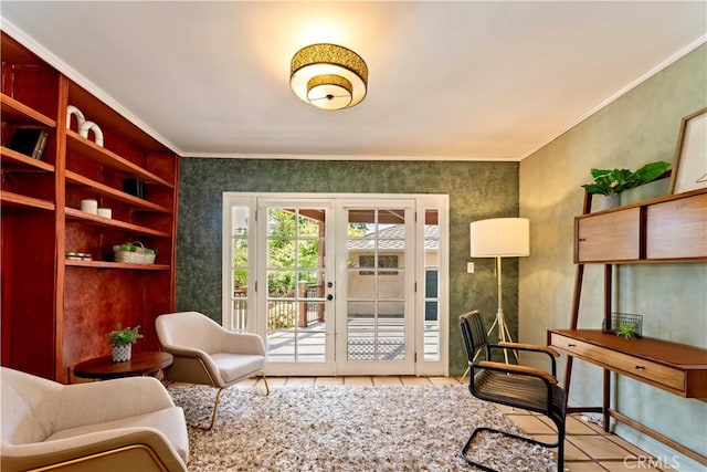 2042 E Crary St, Pasadena, CA 91104 - office space with tile patterned floors, crown molding, and wallpapered walls