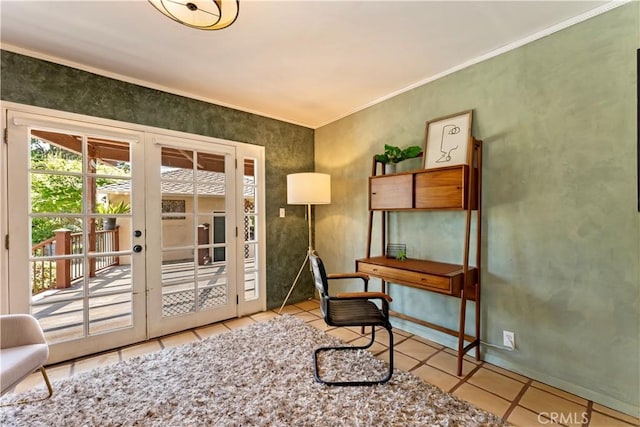 2042 E Crary St, Pasadena, CA 91104 - office area featuring tile patterned floors, french doors, and crown molding