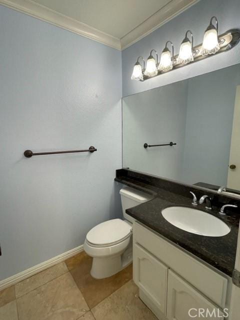 22809 Chardonnay Dr Unit 2, Diamond Bar, CA 91765 - bathroom featuring crown molding, toilet, vanity, baseboards, and tile patterned floors
