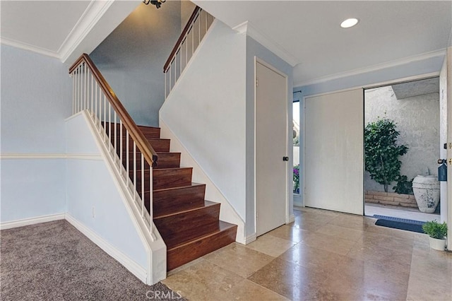 22809 Chardonnay Dr Unit 2, Diamond Bar, CA 91765 - stairs with crown molding and recessed lighting
