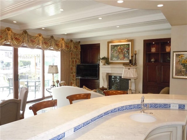 59 Rivo Alto Canal, Long Beach, CA 90803 - interior space featuring beam ceiling, recessed lighting, and crown molding