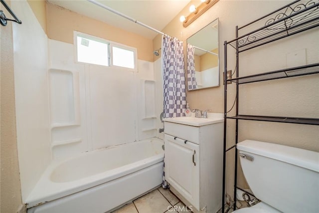 17941 E Payson St, Azusa, CA 91702 - bathroom with vanity, shower / bath combination with curtain, tile patterned flooring, and toilet