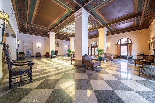 315 W 3rd St Unit 203, Long Beach, CA 90802 - common area featuring coffered ceiling, crown molding, and a high ceiling
