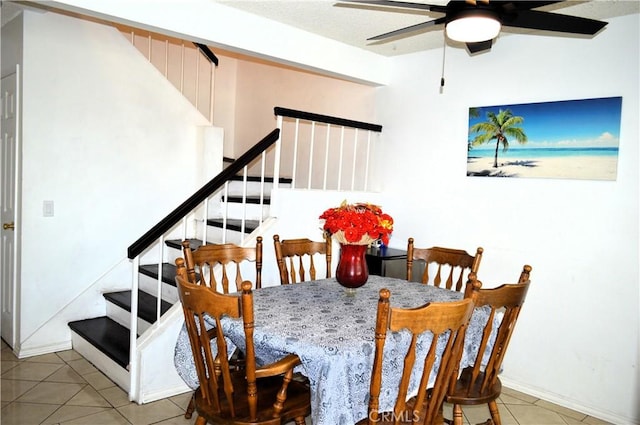 13321 Meyer Rd Unit B, Whittier, CA 90605 - dining room featuring ceiling fan, stairway, tile patterned floors, and baseboards