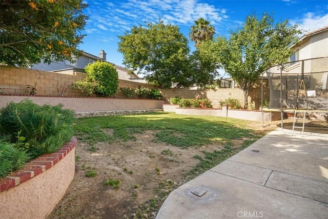 5794 Bay Hill Ln, Fontana, CA 92336 - fenced backyard featuring a trampoline and a patio