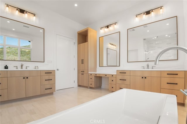 2775 Calbourne Ln, Westlake Village, CA 91361 - full bath featuring a soaking tub, two vanities, tasteful backsplash, recessed lighting, and a shower