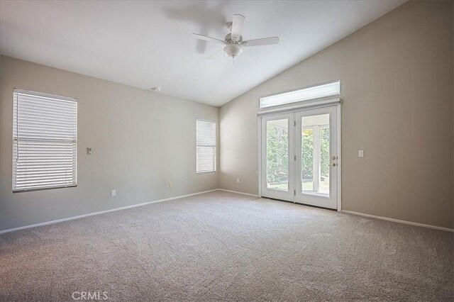 24347 Silver Bullet Way, Murrieta, CA 92562 - unfurnished room featuring a ceiling fan, light colored carpet, baseboards, and high vaulted ceiling