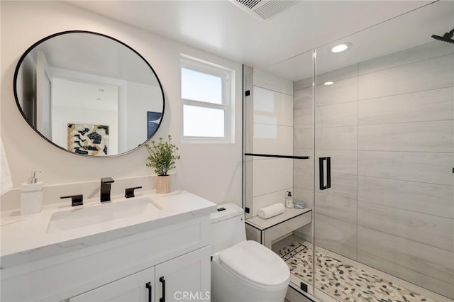 1802 Blossom Ln, Redondo Beach, CA 90278 - bathroom with vanity, a stall shower, and recessed lighting