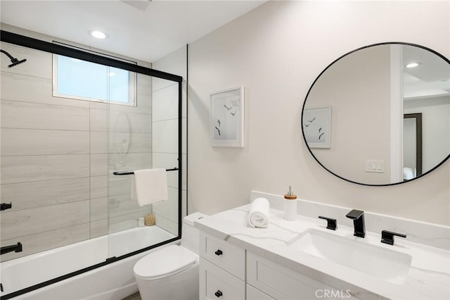 1802 Blossom Ln, Redondo Beach, CA 90278 - bathroom featuring vanity, bath / shower combo with glass door, and recessed lighting