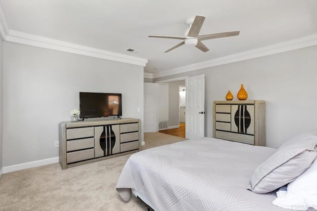 2345 Levante St, Carlsbad, CA 92009 - bedroom with ornamental molding, carpet floors, a ceiling fan, and baseboards