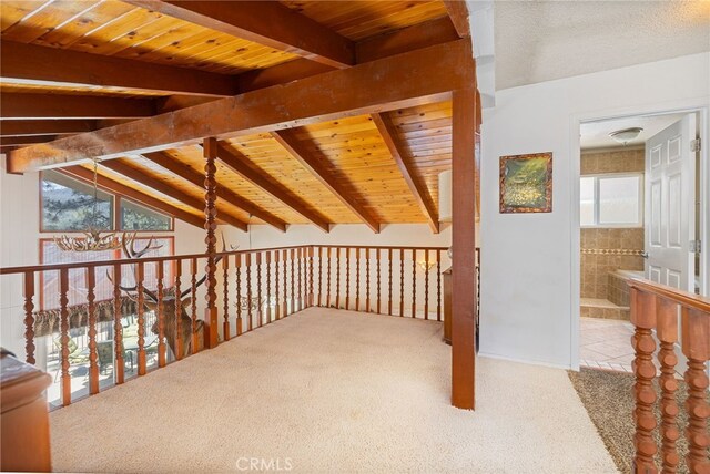 37731 Shoreline Dr, Bass Lake, CA 93604 - additional living space featuring wood ceiling and carpet flooring