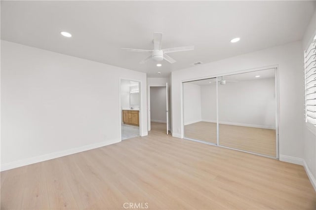 8426 Orange St, Downey, CA 90242 - unfurnished bedroom with recessed lighting, light wood finished floors, a closet, ensuite bath, and ceiling fan