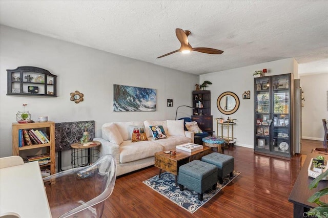 10214 Michala Pl, Santee, CA 92071 - living area with ceiling fan, a textured ceiling, wood finished floors, and baseboards