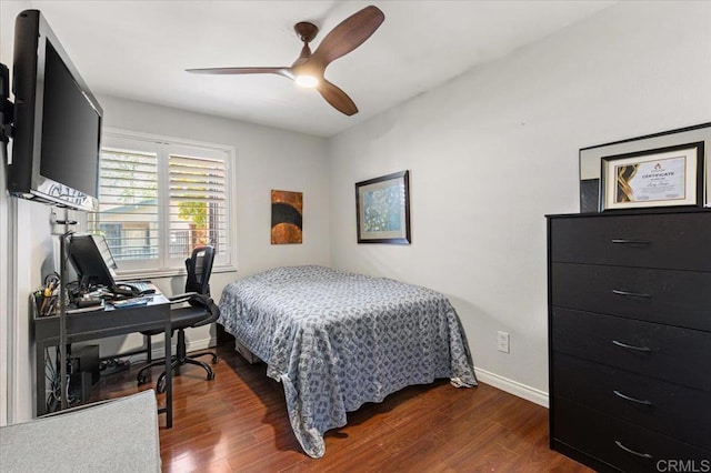10214 Michala Pl, Santee, CA 92071 - bedroom with dark wood-style flooring, baseboards, an office area, and ceiling fan