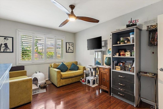 10214 Michala Pl, Santee, CA 92071 - office with ceiling fan, plenty of natural light, and dark wood-style flooring