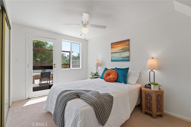 745 Crane Blvd, Los Angeles, CA 90065 - bedroom featuring light carpet, access to outside, baseboards, and ceiling fan