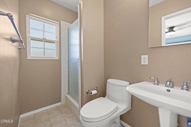 260 N Wake Forest Ave, Ventura, CA 93003 - full bath with an enclosed shower, toilet, tile patterned floors, baseboards, and a sink