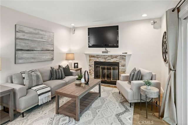 61 Bridgeport, Irvine, CA 92620 - living room featuring wood finished floors, a fireplace, and recessed lighting