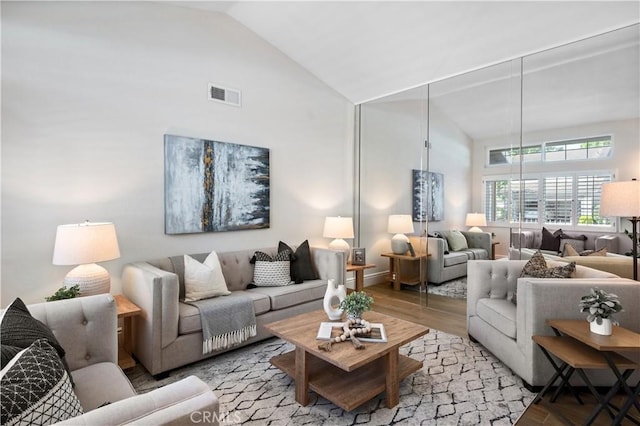 61 Bridgeport, Irvine, CA 92620 - living area with high vaulted ceiling and wood finished floors