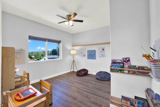 25034 Poderio Dr, Ramona, CA 92065 - living area featuring ceiling fan, wood finished floors, and baseboards