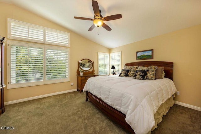 33 Alhambra Ave, Ventura, CA 93004 - bedroom with vaulted ceiling, carpet flooring, baseboards, and ceiling fan