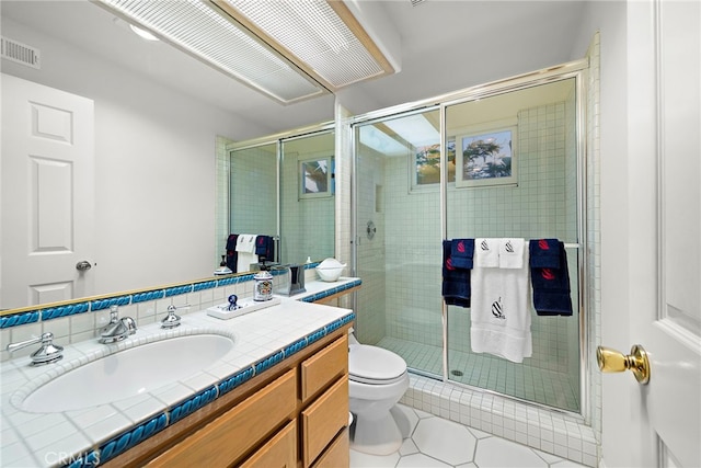 4026 Calle Lisa, San Clemente, CA 92672 - bathroom with vanity, toilet, tile patterned flooring, and a stall shower