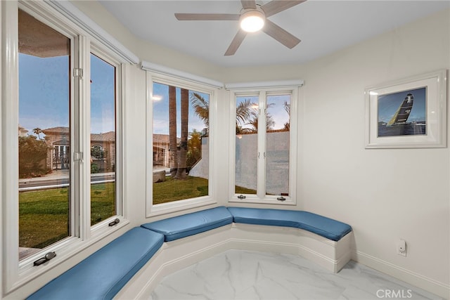 4026 Calle Lisa, San Clemente, CA 92672 - bathroom with marble look tile flooring, baseboards, and ceiling fan