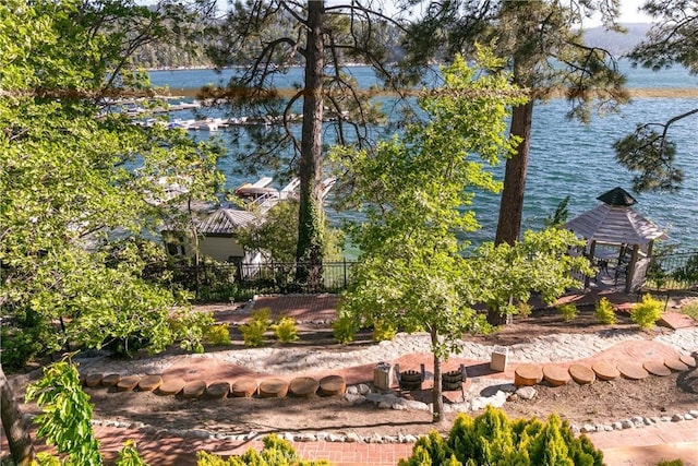 923 Lake Edge Way, Lake Arrowhead, CA 92352 - view of yard with a water view and a gazebo