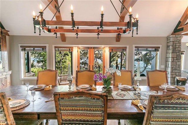 923 Lake Edge Way, Lake Arrowhead, CA 92352 - dining space with beam ceiling and wood finished floors