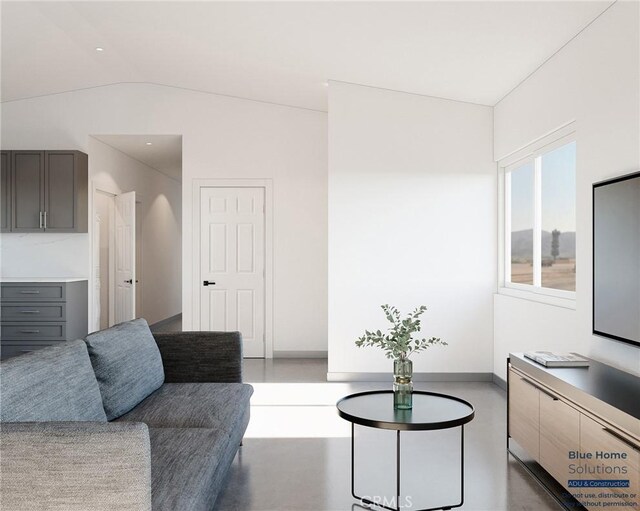 11725 Lagartijo Dr, Apple Valley, CA 92308 - living room featuring lofted ceiling and baseboards