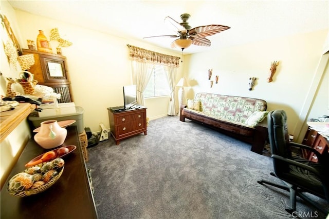 1921 Pine Dr, La Habra, CA 90631 - carpeted home office featuring ceiling fan and baseboards