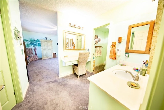 1921 Pine Dr, La Habra, CA 90631 - bathroom with vanity, toilet, a textured ceiling, and carpet flooring