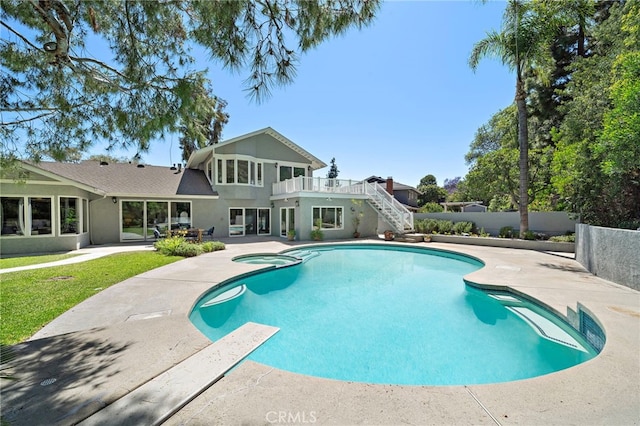 3016 Milagro Way, Fullerton, CA 92835 - view of pool featuring stairs, a patio area, and a pool with connected hot tub