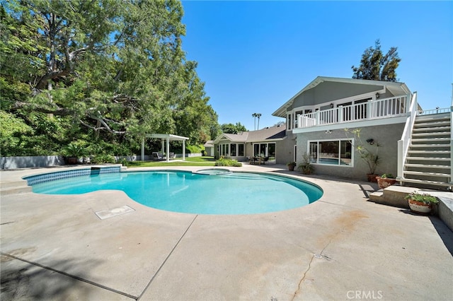 3016 Milagro Way, Fullerton, CA 92835 - outdoor pool featuring stairway and a patio area