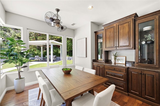 3016 Milagro Way, Fullerton, CA 92835 - dining space with a chandelier, dark wood-style floors, baseboards, and recessed lighting