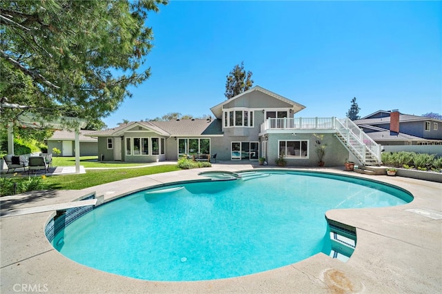 3016 Milagro Way, Fullerton, CA 92835 - view of pool with stairway, a yard, a patio area, and a pool with connected hot tub