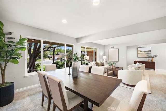 3016 Milagro Way, Fullerton, CA 92835 - dining room with baseboards, light colored carpet, and recessed lighting