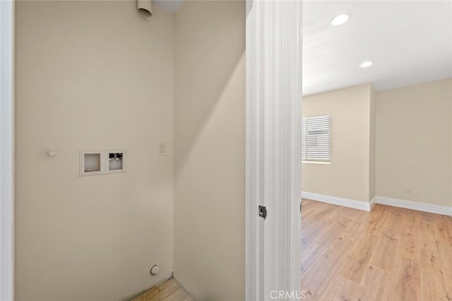 2101 W 76th St, Los Angeles, CA 90047 - laundry area with washer hookup, wood finished floors, and recessed lighting