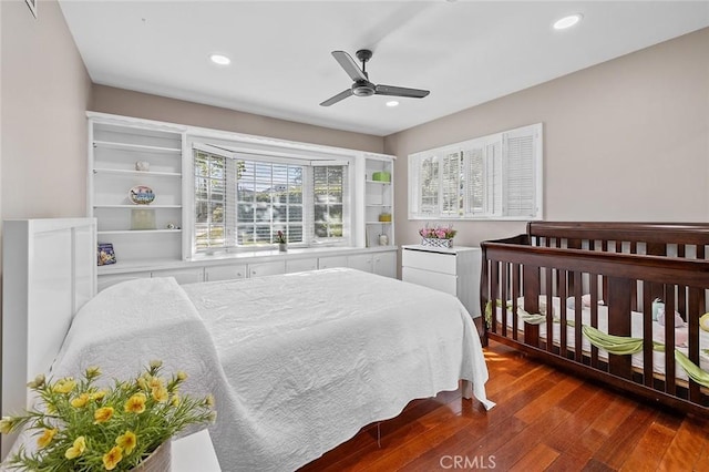 11180 Bertrand Ave, Granada Hills, CA 91344 - bedroom featuring wood-type flooring, recessed lighting, and a ceiling fan
