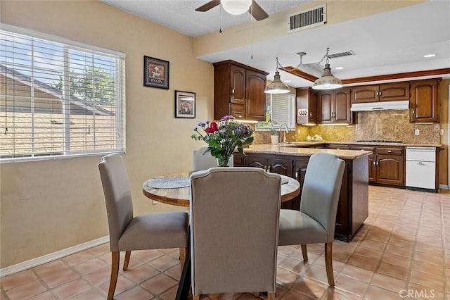 11180 Bertrand Ave, Granada Hills, CA 91344 - dining space with ceiling fan, baseboards, recessed lighting, and light tile patterned floors