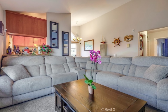 1775 Freeman Ave Unit 304, Long Beach, CA 90804 - carpeted living area featuring a chandelier and lofted ceiling