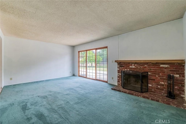 17415 Minnehaha St, Granada Hills, CA 91344 - unfurnished living room with carpet, a brick fireplace, and a textured ceiling