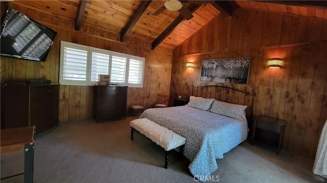 221 Darfo Dr, Crestline, CA 92325 - bedroom with wooden walls, carpet flooring, and wooden ceiling