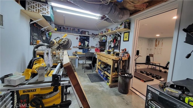 221 Darfo Dr, Crestline, CA 92325 - basement featuring a workshop area
