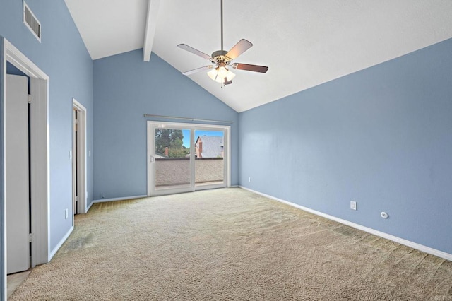 8468 Calle Morelos, San Diego, CA 92126 - unfurnished bedroom with access to outside, beam ceiling, high vaulted ceiling, carpet floors, and baseboards