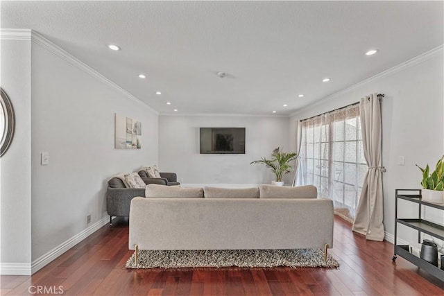 1814 Grant Ave Unit 7, Redondo Beach, CA 90278 - living area with dark wood-style flooring, ornamental molding, and recessed lighting
