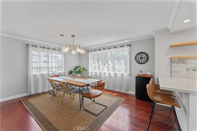 1814 Grant Ave Unit 7, Redondo Beach, CA 90278 - dining space featuring ornamental molding, dark wood finished floors, and a chandelier