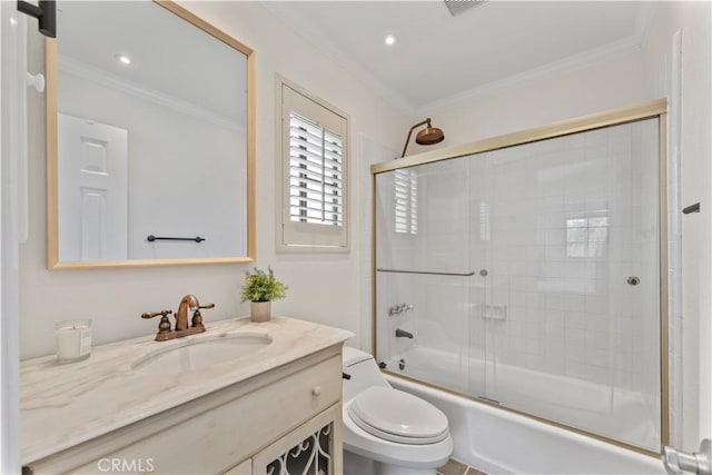 1814 Grant Ave Unit 7, Redondo Beach, CA 90278 - full bathroom with crown molding, vanity, bath / shower combo with glass door, and recessed lighting