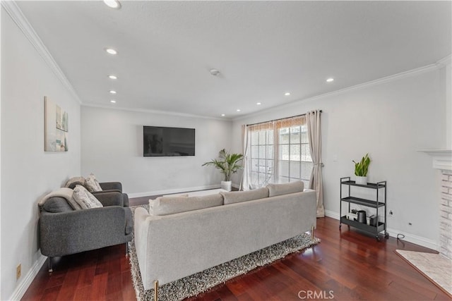 1814 Grant Ave Unit 7, Redondo Beach, CA 90278 - living area featuring ornamental molding, recessed lighting, a fireplace with flush hearth, and wood finished floors